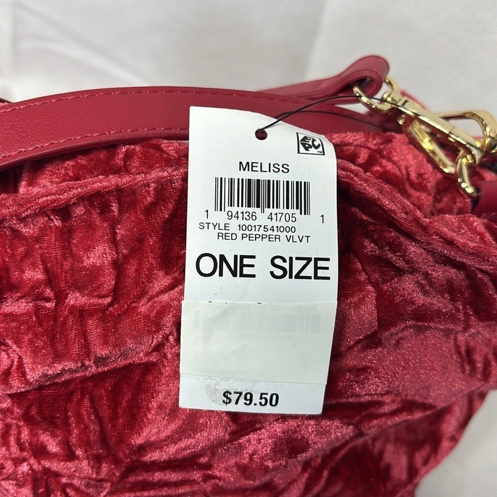 INC. Meliss Red Pepper and gold velvet cinch cross body or adjustable purse - Picture 10 of 16